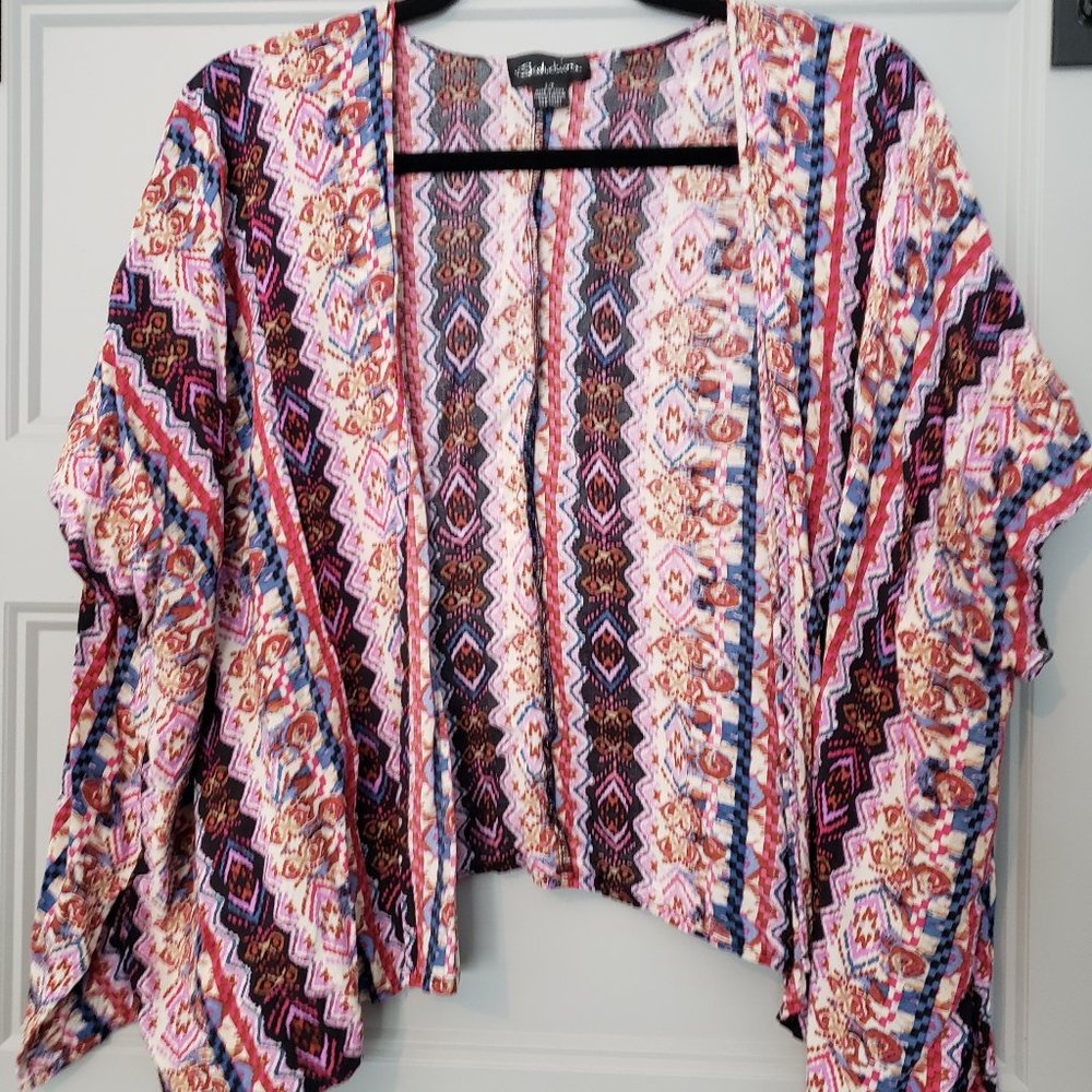 2/$20 Seductions colorful open front boho short kimono cardigan women's S M